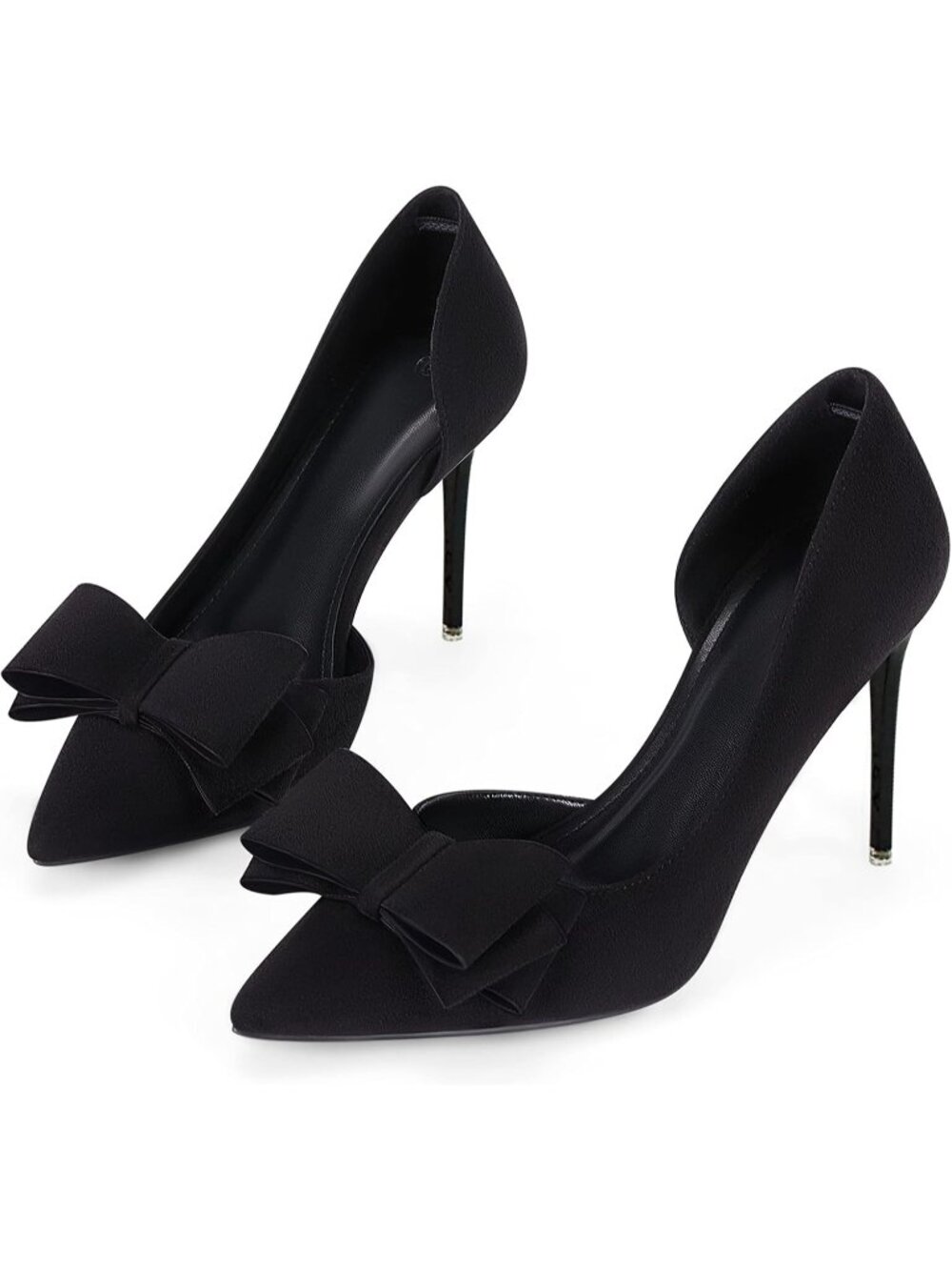 Women's Black-Suede Faux Leather Closed Pointed Toe Stiletto Slip on Pumps
